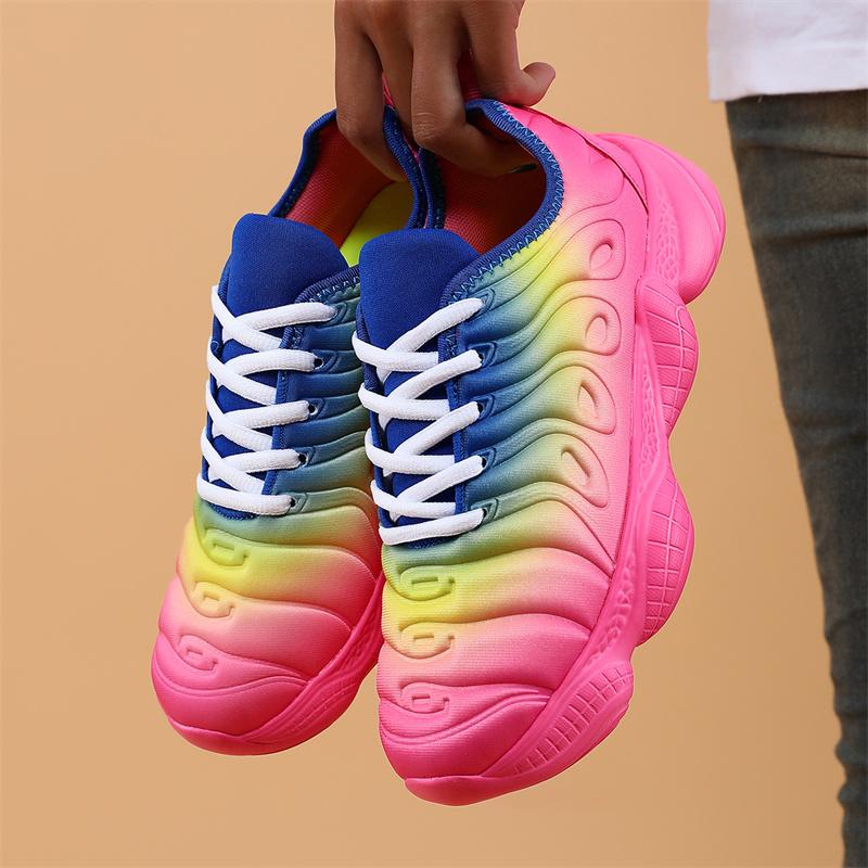 Zapatillas de deporte para mujer, zapatos de plataforma de color arcoíris a la moda, zapatos casuales para caminar, zapatos cómodos para exteriores para mujer