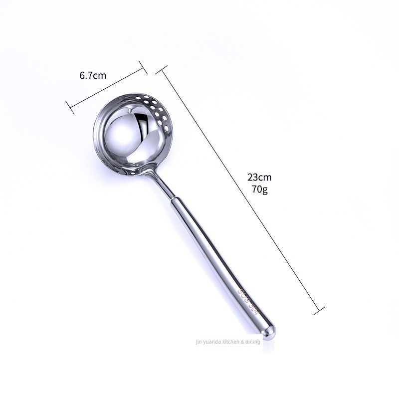 Soup Spoon and Skimmer 2-in-1, 304 Stainless Steel Spoon, Thickened and Extended Soup Skimmer, Commercial Hollow Anti-Scalding Spoon 304 Stainless Steel Round Colander - 2-in-1 Design