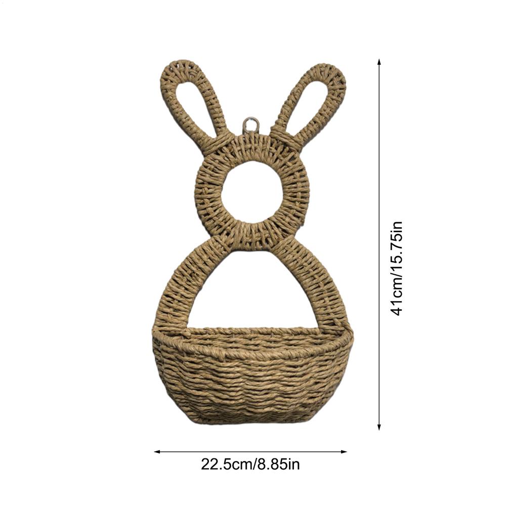 

Bunny Door Basket Spring Front Door Decor Rattan Woven Rabbit Wall Pocket Bunny Hand Woven Basket for Home Farmhouse Outdoor