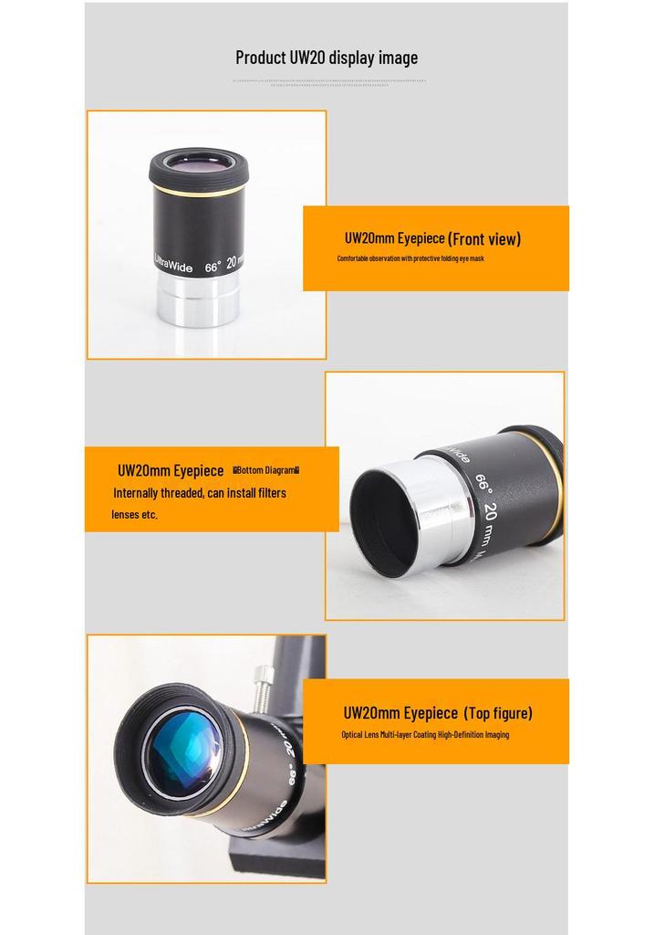 Oculaires Grand Angle 66°: 6, 9, 15, 20 mm - Accessoires de télescope pour l'observation du ciel étoilé en HD et l'observation du ciel profond