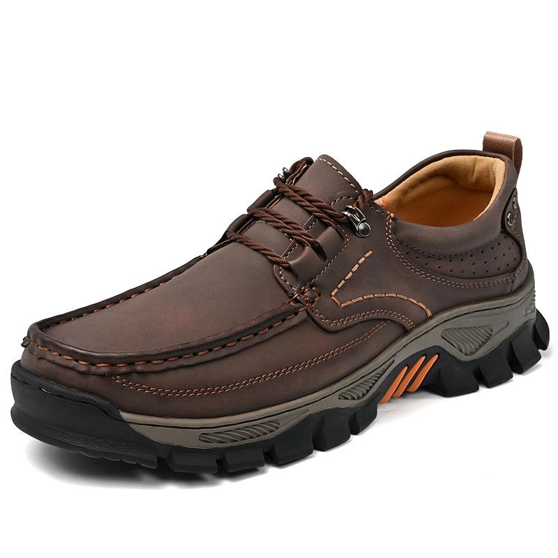 Men's Waterproof Slip On Faux Leather Hiking Shoes for Male Outdoor Non-Slip Walking Sneakers Casual Loafers Work Shoes Comfortable Short Boots