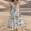 Women's Summer Fashion V-Neck Beach Long Short Sleeve Floral Printed Dresses
