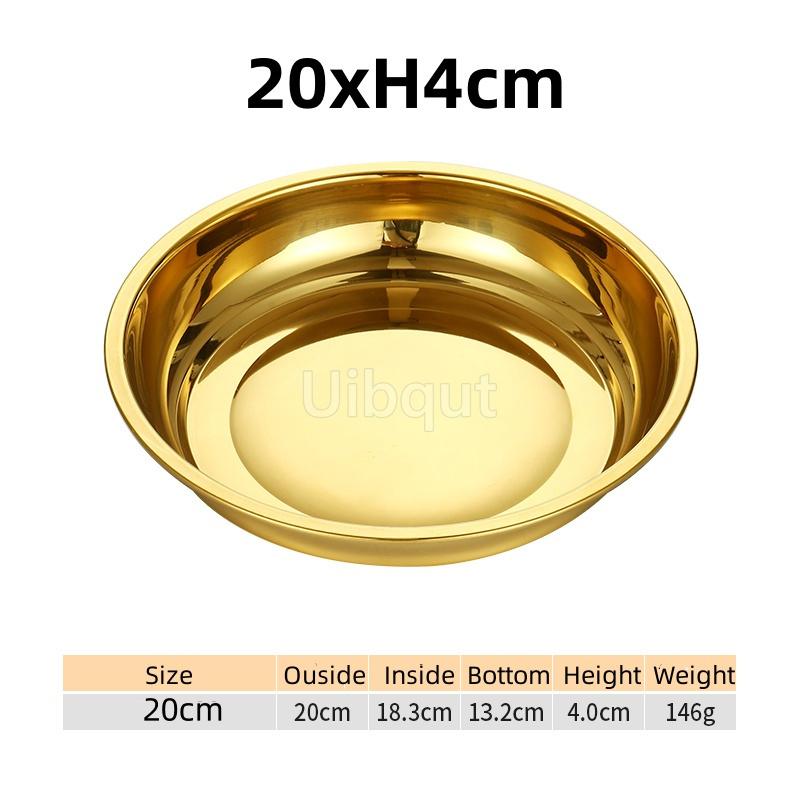 Thickened Stainless Steel Plates for Food Basin Tray Golden Round Kitchen Vegetable Dinner Sushi Plate Dishes and Plates Sets