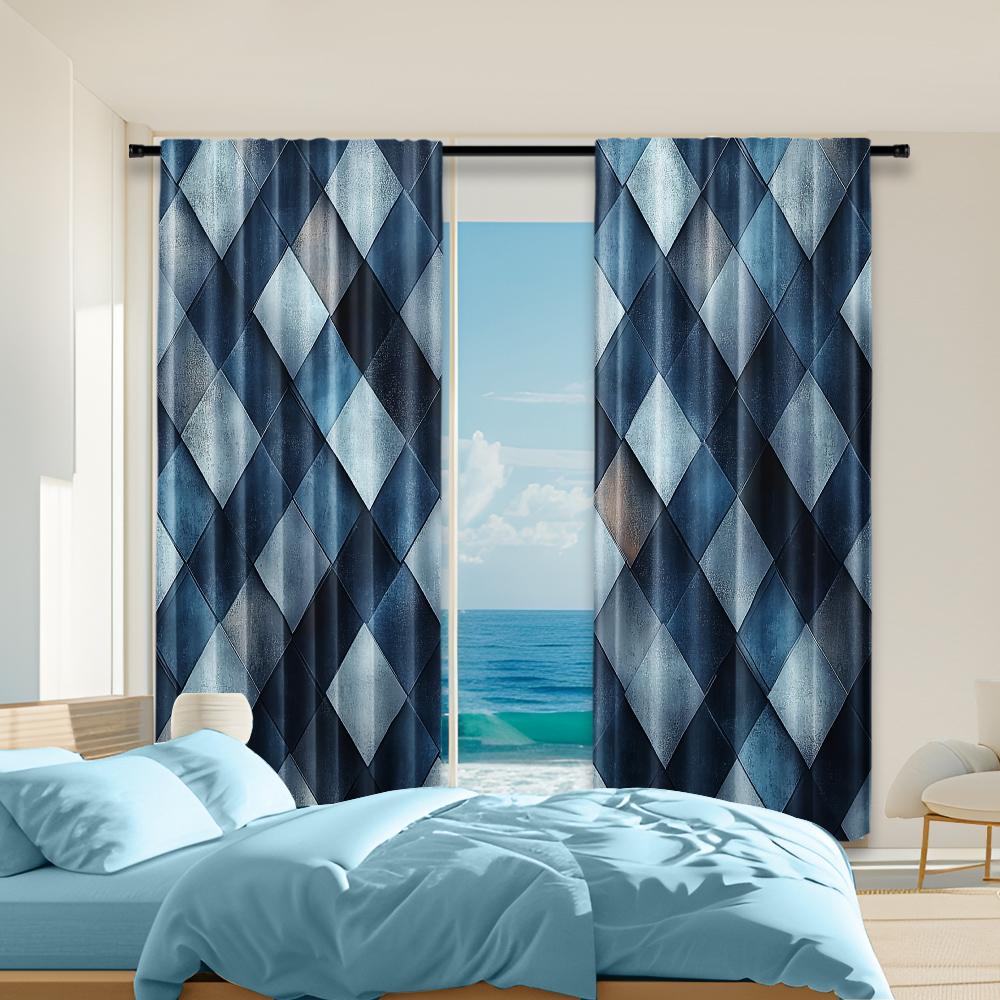 

Set Of 2 Versatile Polyester Transparent Curtains Home Decoration Geometric Triangle Design Use Bedrooms Living Made Master Bedroom Window Treatment W100*H70(CM)-Rod Pocket&1PCS