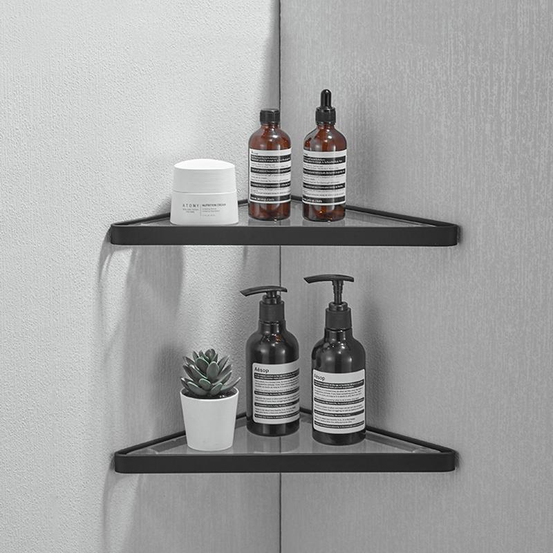 Nickel/Black Bathroom Corner Rack 304 Stainless Steel Shower Room Glass Shelf Wall-mounted Bath Storage Rack Triangle Rack