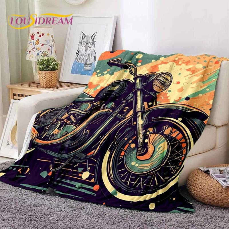 Motocross Modern Retro Motorcycle Soft Blankets,Keep Warm Throw Blanket Comfortable Blanket for Picnic Beds Sofa Home Bedroom