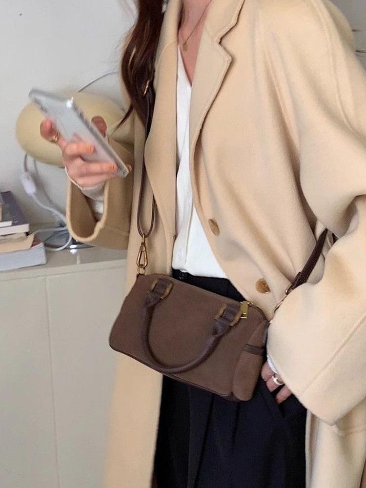 Autumn/Winter Retro Suede Boston Pillow Bag: Versatile Single-Shoulder Crossbody