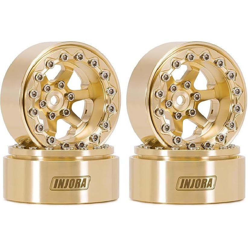 INJORA 1.3" Beadlock Wheel Brass -5.25mm Offset Rims for SCX24 TRX4M 1/24 1/18 RC Crawlers Upgrade(W1310)