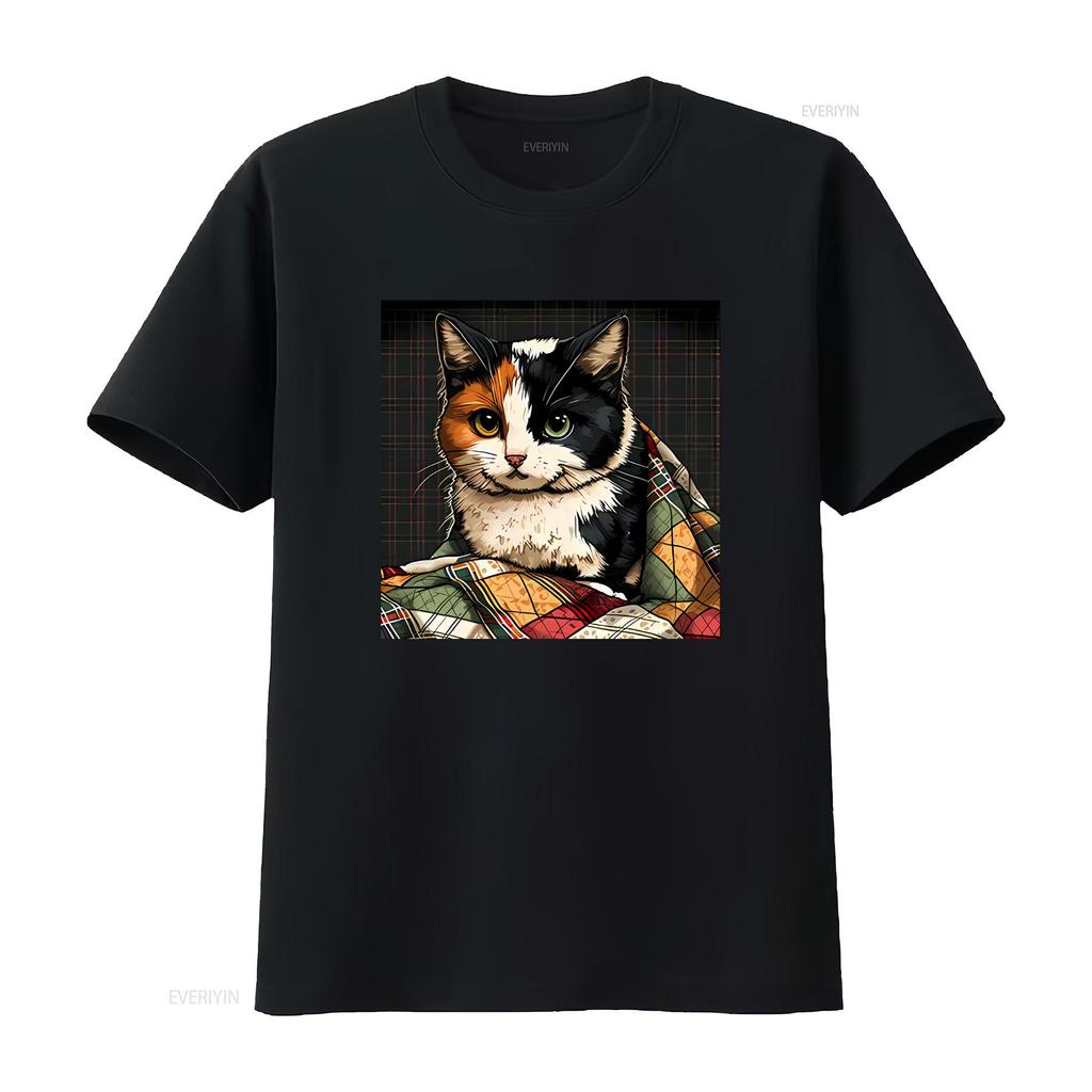 Calico Cat On A Quilt Vintage T Shirt Cute Lovers Gift For Her Vintage Graphic Top For Everyday Wear Designer Clothes