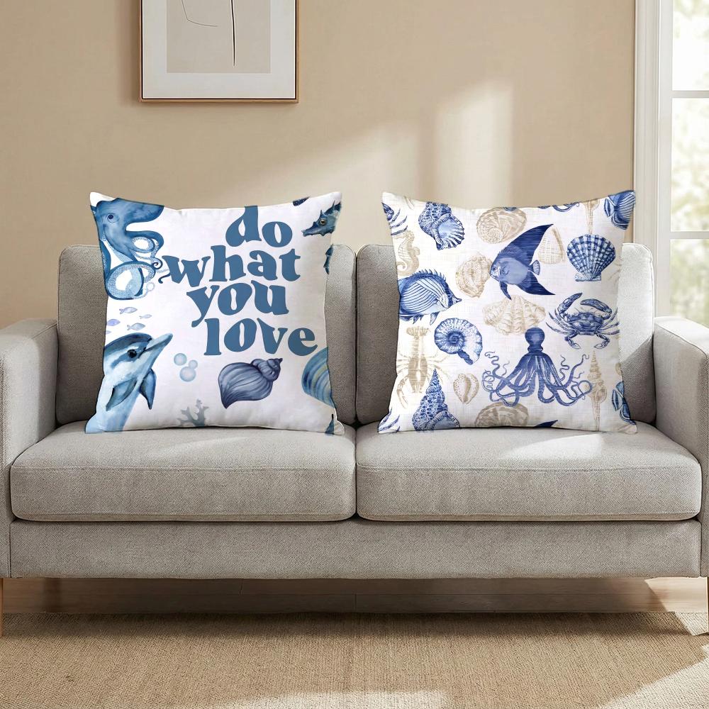 Marine animals Cushion Cover Multi-Scene Pillow Cover for Home & Car - Reversible, Soft & Durable for Daily Use