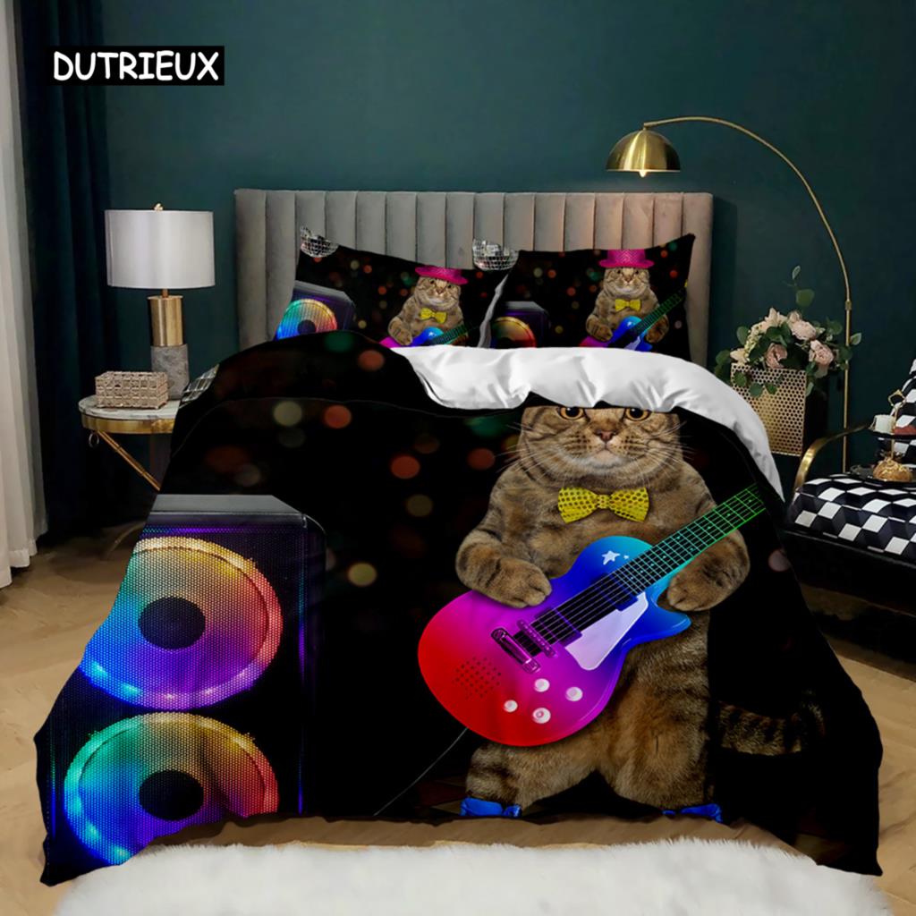 Cartoon Cat Duvet Cover Set Cute Cat Head Room Decor Bedding Set Colorful Pet Twin Double Queen King Size Polyester Qulit Cover