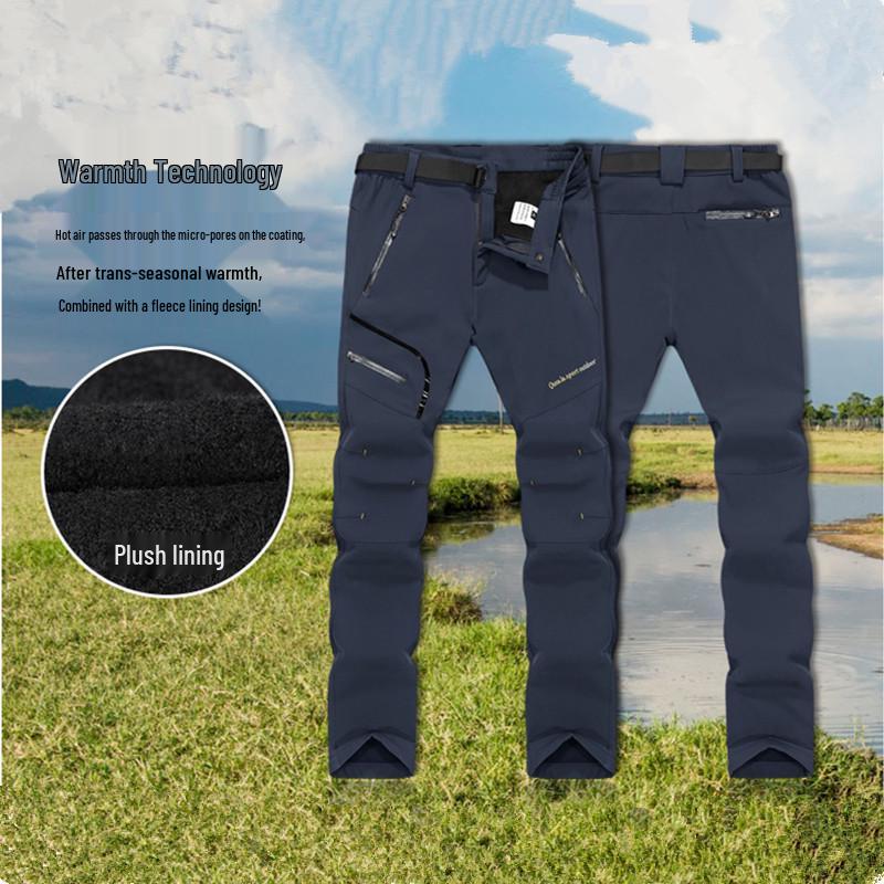 Men's and Women's Winter Fleece-Lined Windproof Pants: Warm, Thickened Softshell for Outdoor Wear, Available In Plus Sizes