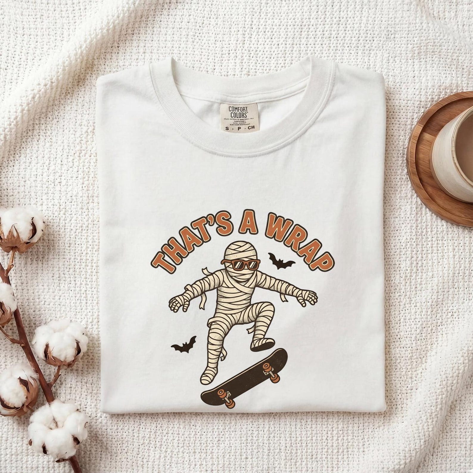 Mummy Skater Shirt Halloween Skating Gift Women Retro Tee Mummy T-Shirt Horror Fan Vintage Tshirt Skate Graphic Sketch Bat Silhouettes S