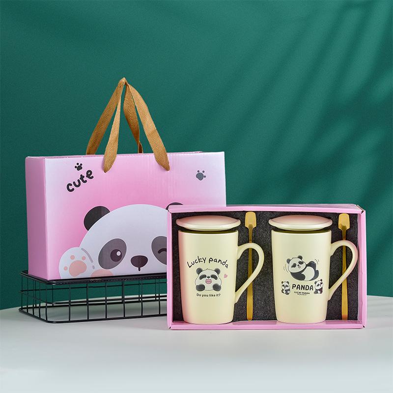 Souvenir Ceramic Couple Cup Set: Perfect for Weddings, Full Moons, Openings, or Business Gifts, with Custom Logo Printing Available.