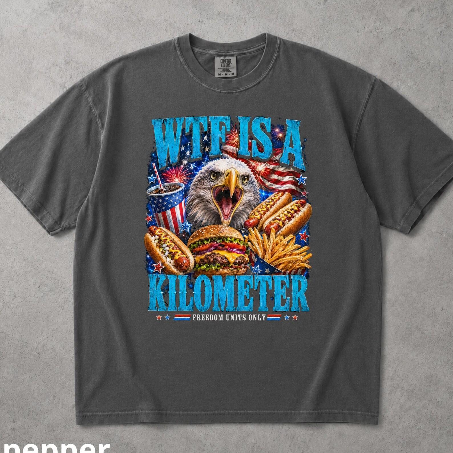 WTF Is A Kilometer Shirt, Funny Unisex Eagle T shirt for 4th of July 3XL