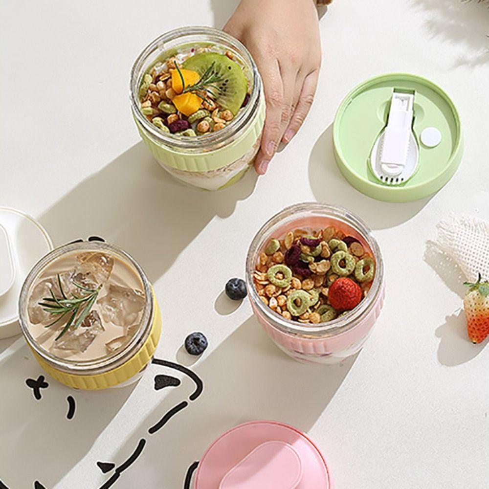 Transparent Breakfast Cup Plastic Oatmeal Cereal Cup Multifunctional Lunch Box  Office