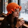 Fisherman Hat Solid Color Ruffled Brim Design Knitting Hat Windproof Warm Sun Protection Outdoor Activities Hat