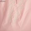 ZANZEA Women Casual Embroidery V-Neck Loose 3/4 Sleeve Blouse