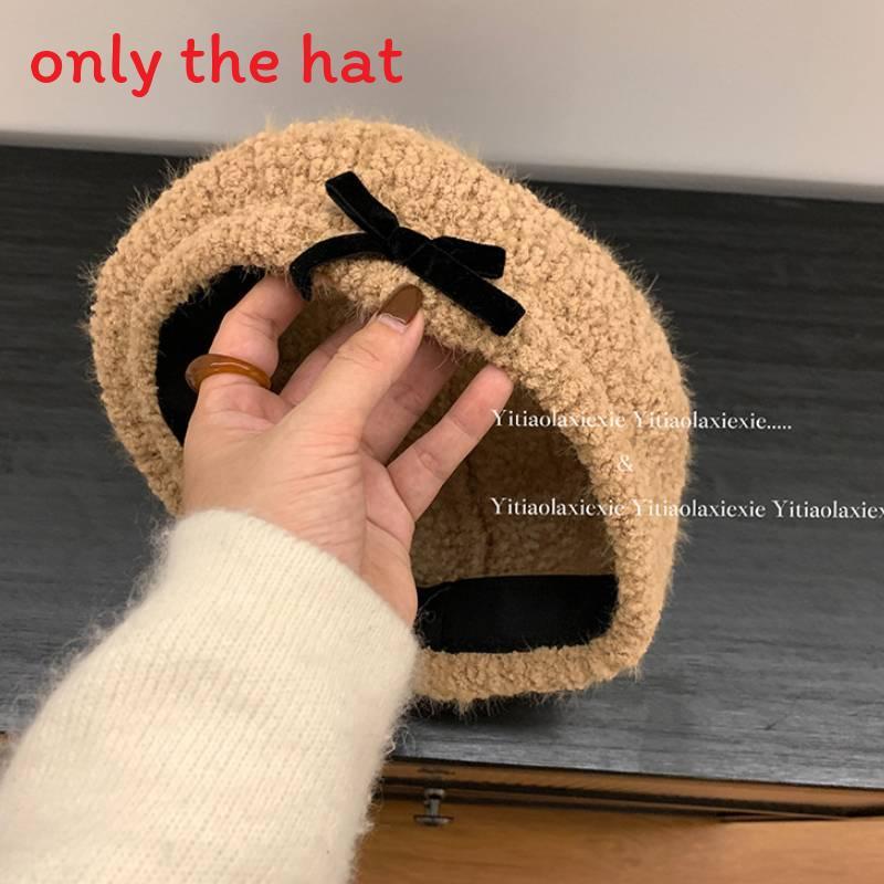 Beanie Hat Women Winter Warm Knit Cotton Blend With Bow Decor For Casual Wear