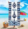 Large Microfiber Beach Towel, Nautical Anchor & Ship Wheel Print, Sand Free & Quick Dry, for Summer Beach Use