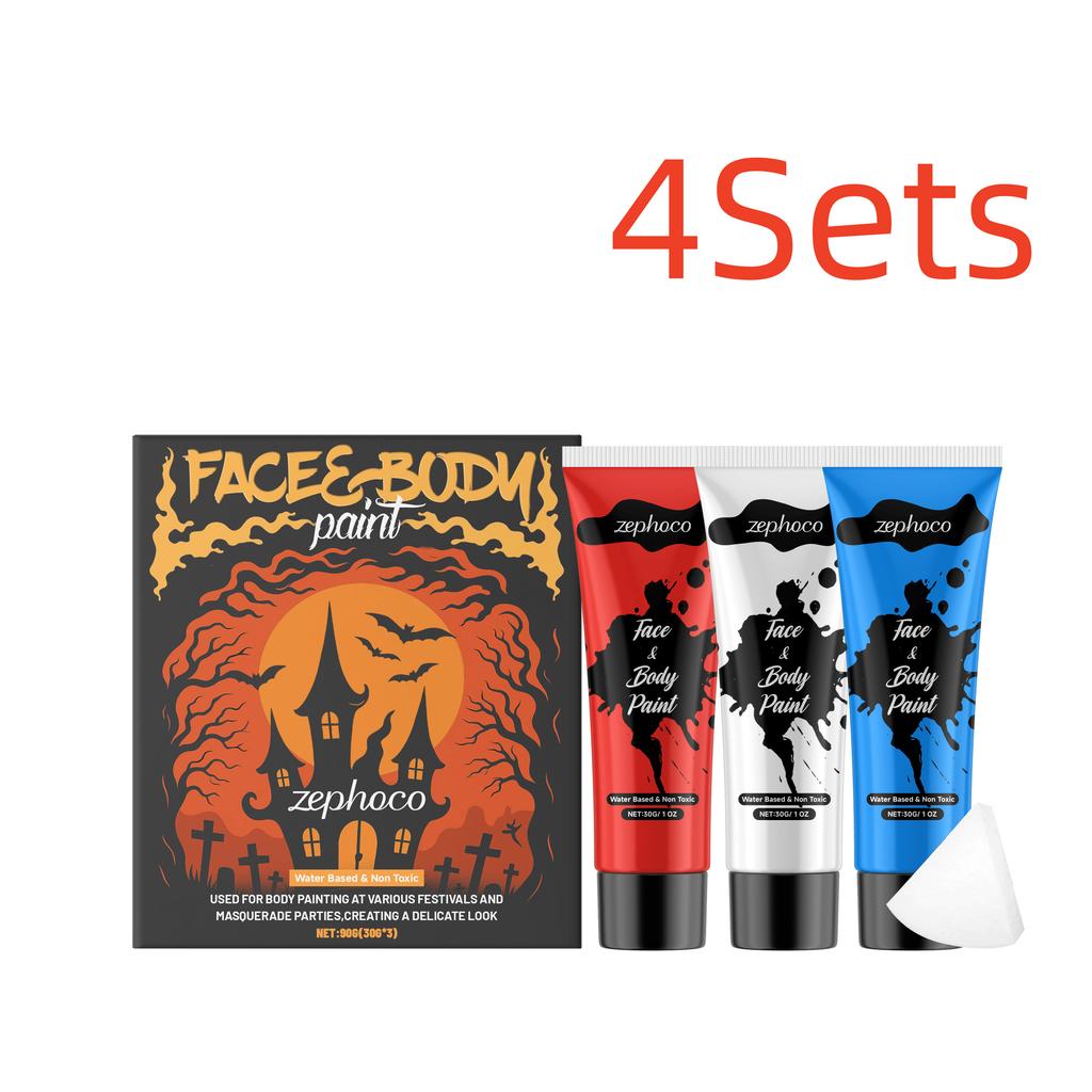 Zephoco Halloween Face Body Painting Kit Full Coverage Lightweight Foundation Water-soluble Non-Toxic Safe Festival Makeup Accessories Set