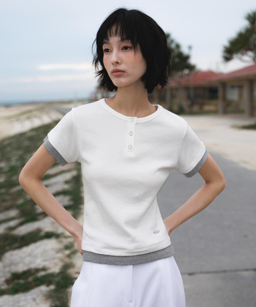 DEHEVE Layered Eyelet T-Shirt [Ivory]