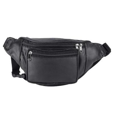 Noora Stylish Black Leather Waist Bag Elegant Style Travel Pouch Passport Holder with Adjustable Strap
