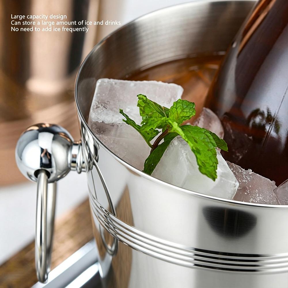 Stainless Steel Stainless Steel Ice Bucket Polished Finish Metal Beverage Bucket Bar 2L