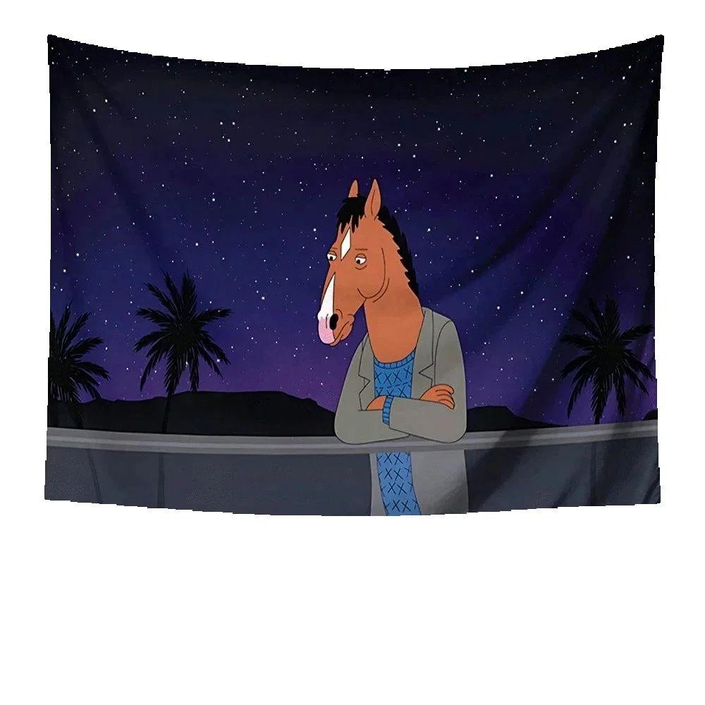 

Гобелен «Звездная ночь» с БоДжеком Лошадью Разные размеры 2D Плоская печать Мультяшный дизайн Полиэстер Настенный декор для спальни гостиной 74x94cm(29x37in)