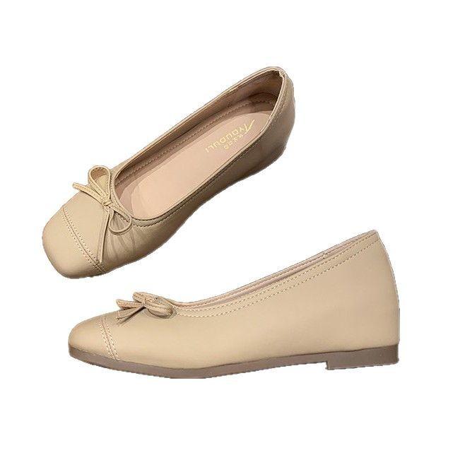 Francouzský temperament čtvercová špička mašlička mělký výstřih jednobarevné dámské boty léto 2025 nové modely k sukním ploché boty s měkkou podrážkou dámské boty