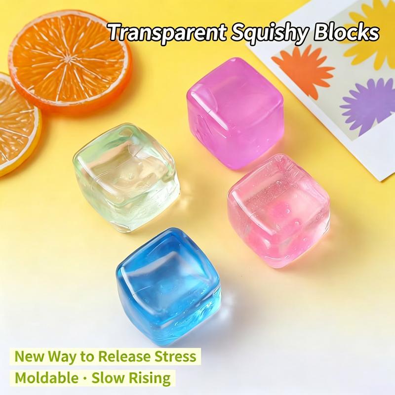 Summer Refreshing Water Cube Squeezable Stress Relief Toy Washable TPR Transparent Stress Relief Squeezable Soft Squishy Block