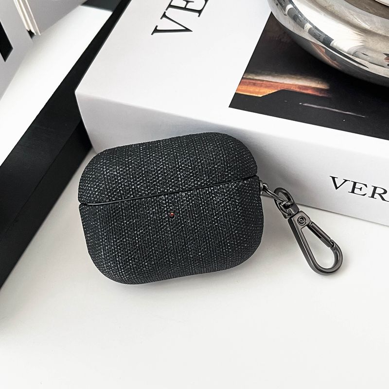 

Luxury Real Cloth Fabric Hard Cover for AirPods 4 3 2 1 & Airpods Pro 3 Pro2 Colorful All-inclusive Earphone Case with Carabiner for AirPods1 2 чёрный