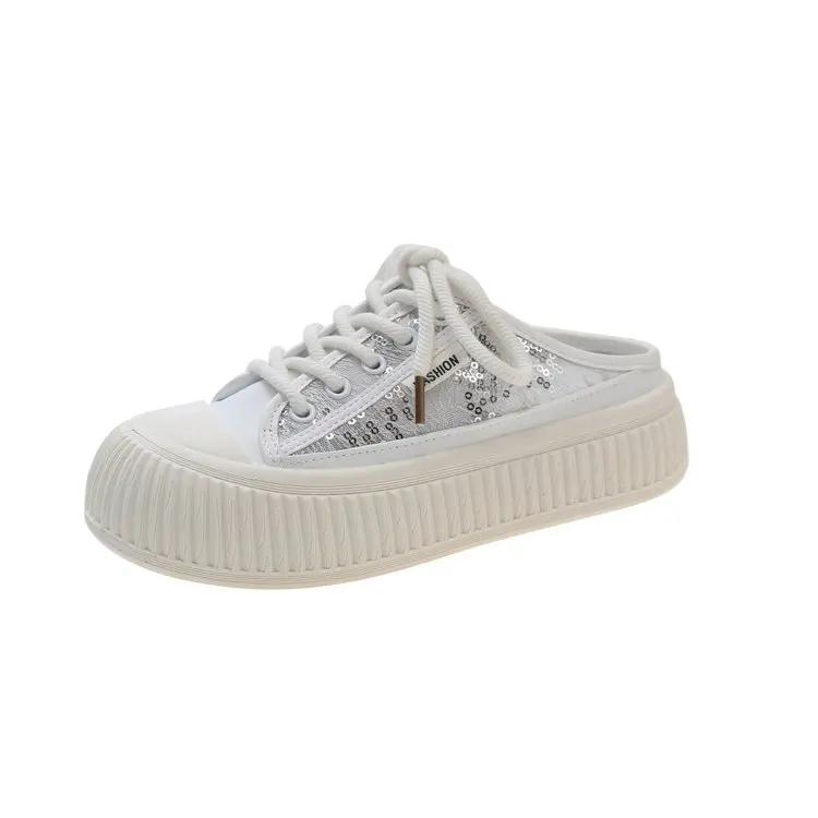 

Модные женские тапочки 2024 года, сандалии Botou Mueller, летние туфли на толстой подошве, модные кожаные туфли Instagram Pop, шлепанцы, женские кроссовки 35 белый