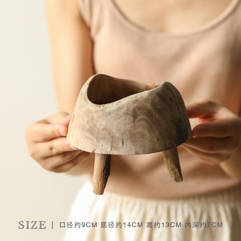 Ретро Круглый Высокий Ножка Маленький Поднос Тарелка для Закусок Дерево Павловнии Старый Сельский Стиль Гостиная Чайный Столик Сахарница Фруктовница