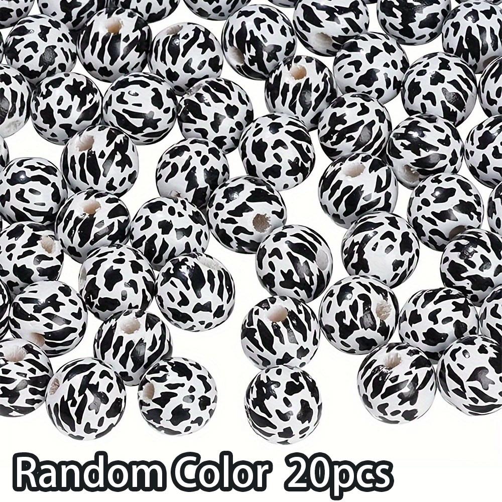 

20/40/60 шт. Деревянные бусины серии Creative Cow, узор коровы, черные и белые полоски, точки, деревянные бусины, аксессуары для самостоятельного изготовления, деревянные бусины в стиле современного искусства 20pcs