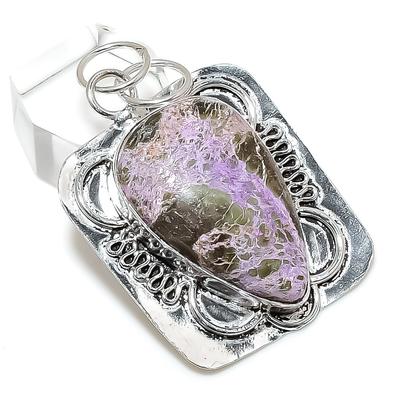 Natural Purpurite Gemstone Handmade 925 Sterling Silver Gift Pendant 2.01" A7w39