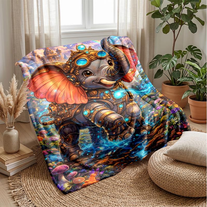 Purple Elephant In Galaxy River Theme Blanket Lightweight Warm Flannel Blanket Decorative Throw Blanket for Home Decoration