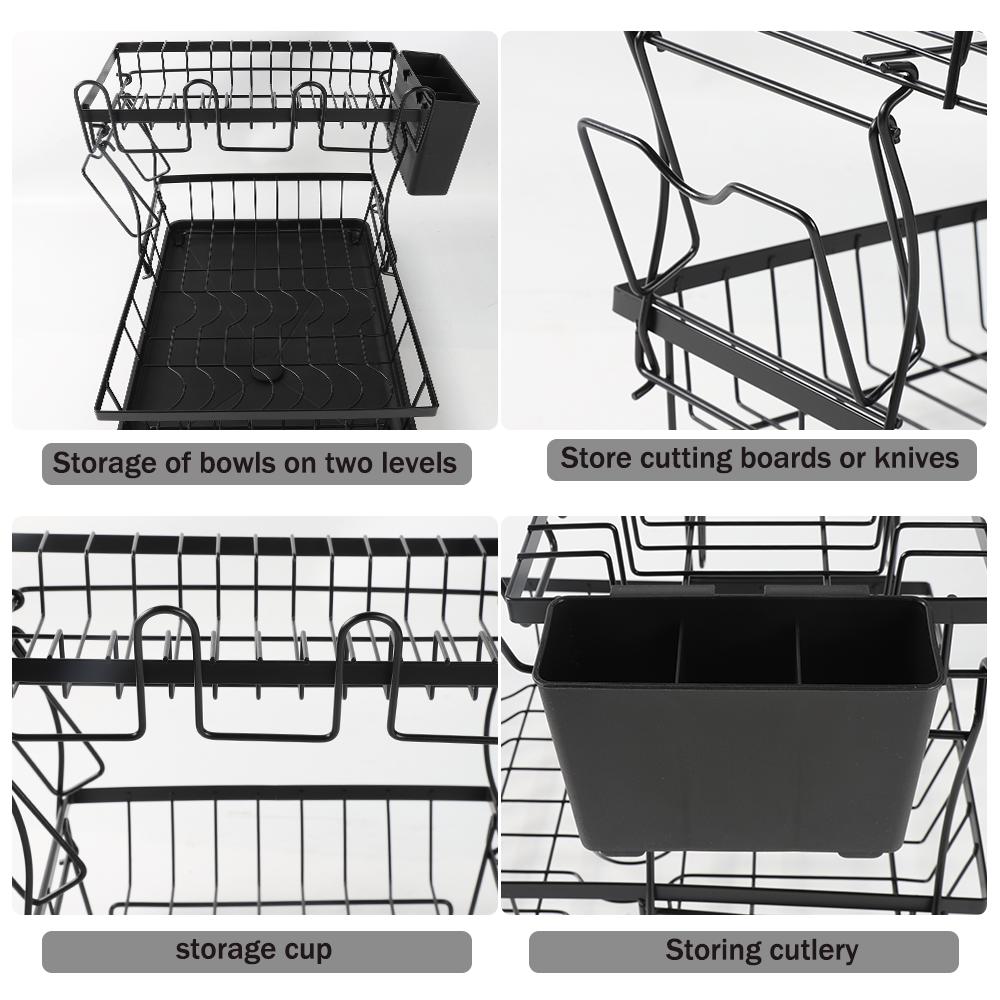 For Dish Drying Rack 2-Tier Compact Kitchen Dish Rack Dish Drainer With Chopstick Cylinder Kitchen Drainer Rack With Spout