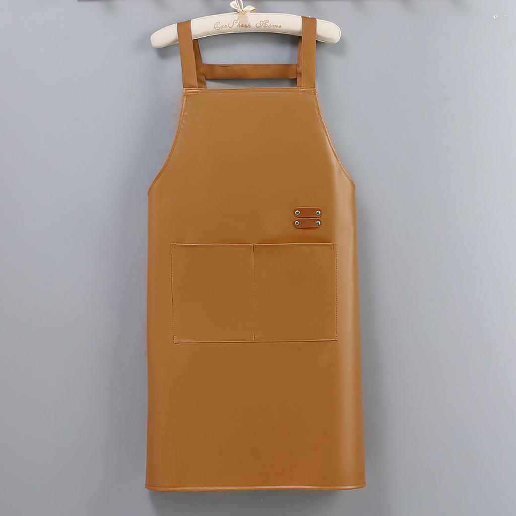 Unisex Artificial Leather Apron Waterproof and Oilproof Cleaning Apron Sleeveless Pinafore for Kitchen Home Daily Use