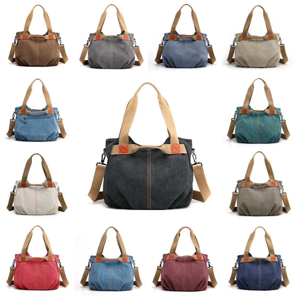 Borsa a tracolla in tela vintage da donna, ad alta capacità e dallo stile semplice, per l'uso quotidiano
