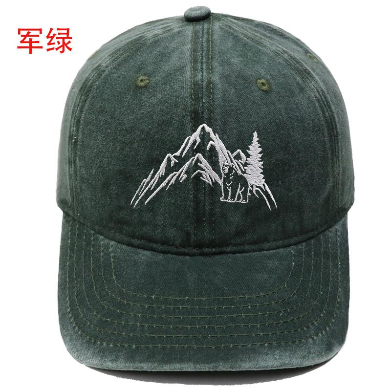 Berg Gipfel Bär Stickerei Gewaschen Retro Weiches Oberteil Baseballkappe Herren und Damen Lässig Outdoor Abenteuer Sonnenschutz Kappe