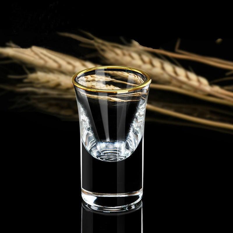 10ml Luxus Wodka Becher Set 12-teiliges Set Dickbodige Trinkgläser für Spirituosen Goldrand Kleines Weinglas Heimbar Zubehör