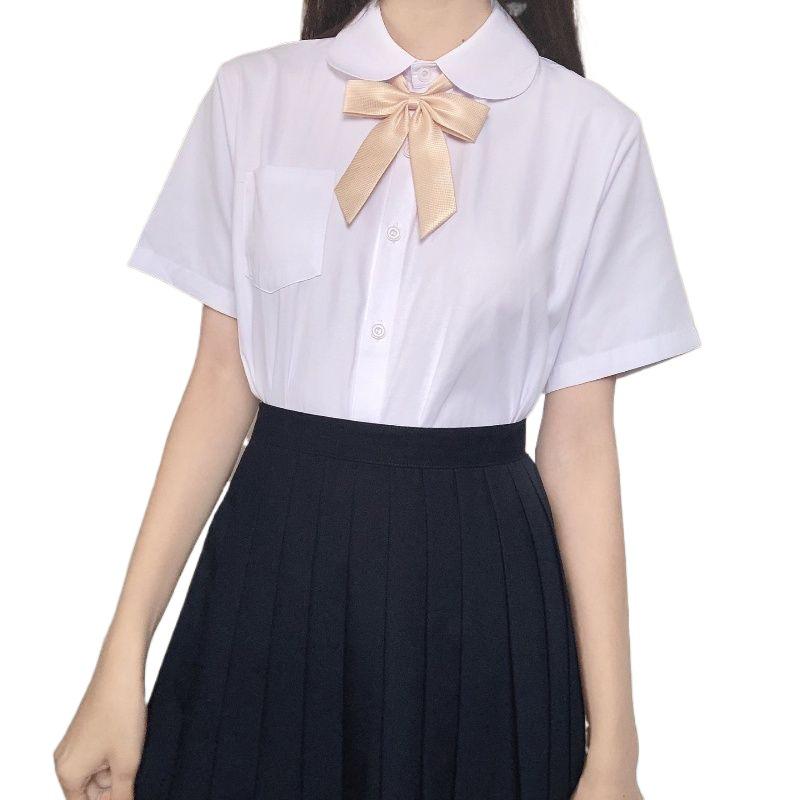 Japanese JK Uniform Shirt: Pointed & Round Collar, Short Sleeve Student Blouse