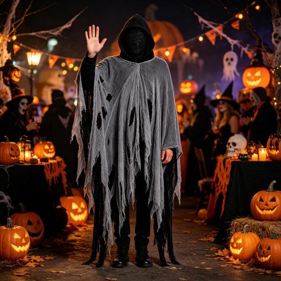 Costum Moartea, Pelerină Înfricoșătoare cu Glugă pentru Halloween, cu Acoperire pentru Cap pentru Adult, Accesoriu Cosplay Medieval, Renascentist