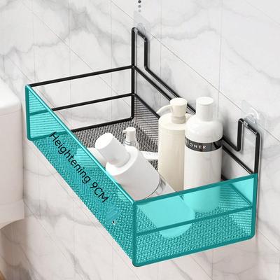 1PC Bathroom Self-adhesive Shelf Free Punching Toilet Shelf Wash Table Dormitory Iron Art Increased Net Surface Storage Basket