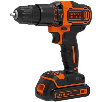 Cordless Hammer Drill - 18V - BLACK+DECKER + 1 Battery 1.5Ah + Charger + 32-piece Accessory Set - BDCHD18S32-QW