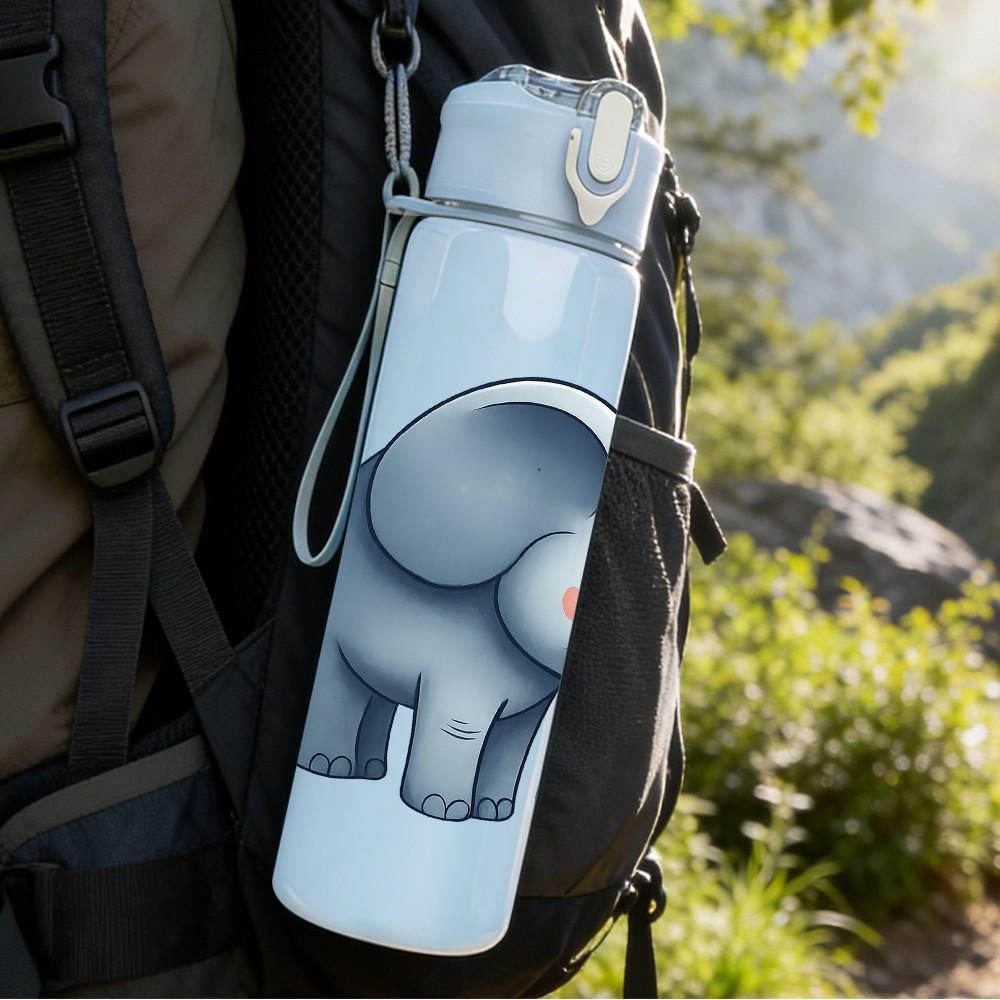 1PC Cute Elephant Playing Ball 750ml Color Plastic Sports Water Bottle Leakproof Flip Straw Lid Suitable for Sports Office Home Use