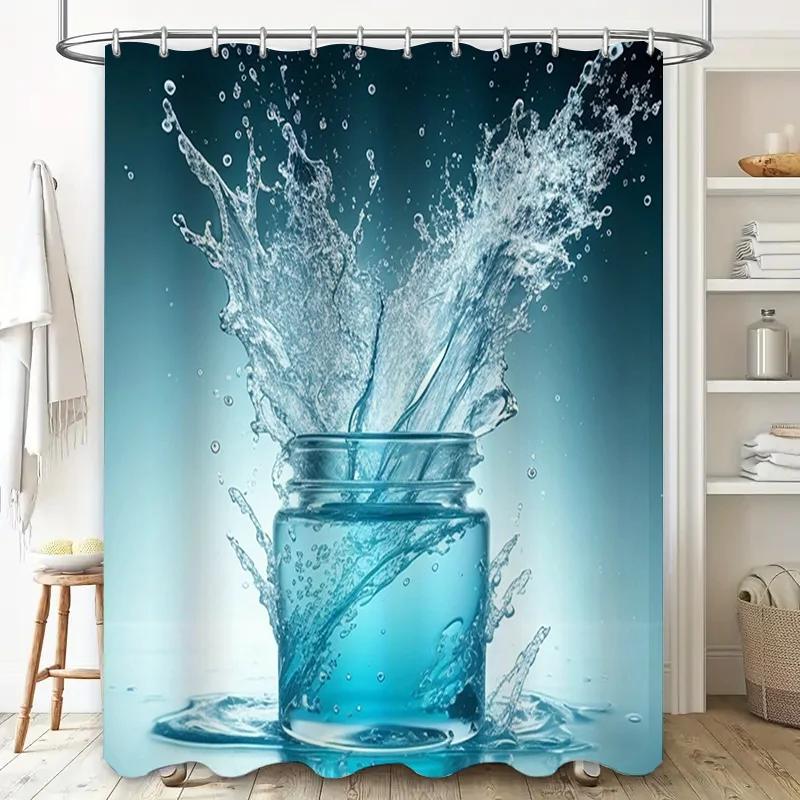 Blue Water Splash Shower Curtain Decor for Bathrooms Waterproof Fabric Bathroom Accessories Home Decoration Ships Worldwide from