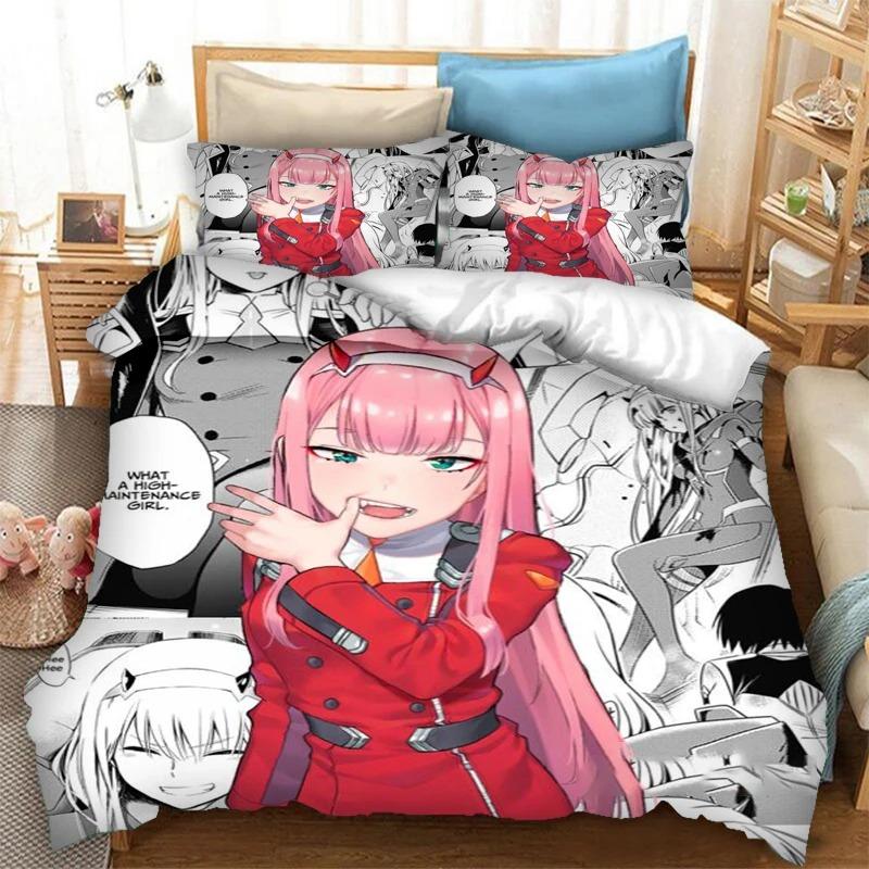 3D Print Cartoon DARLING In the FRANXX Zero Two 02 Bedding Set Boys Girls Twin Queen Size Duvet Cover Pillowcase Bed Kids Adult
