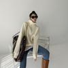 Autumn Loose Solid Color Half-Zip Knit Sweater with Turn-Down Collar for Women